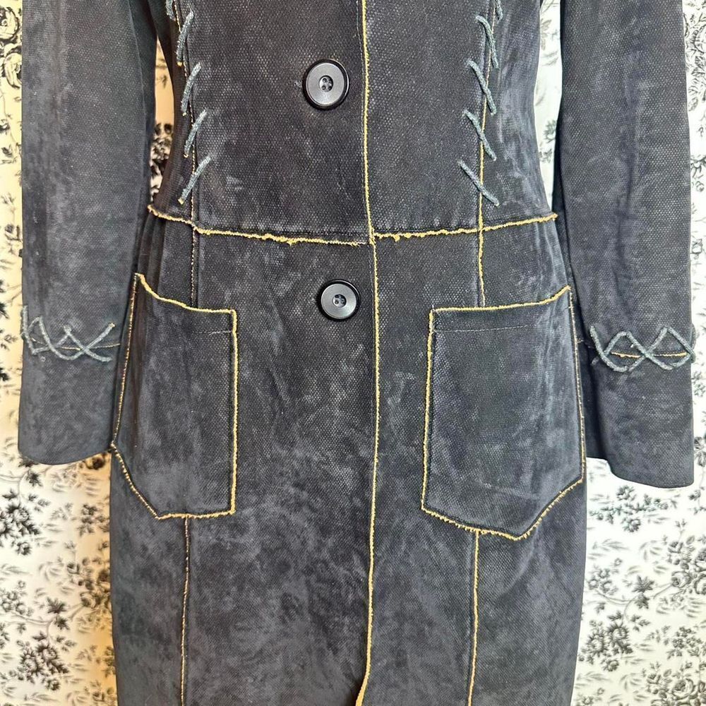 Pretty Black Suede Knee Length Coat Sz S - image 5
